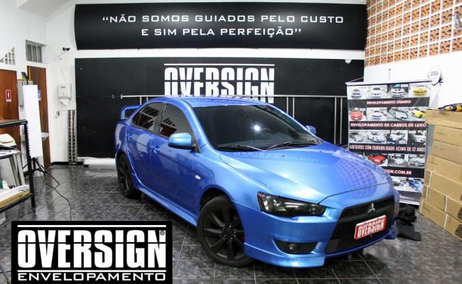 Lancer azul metalico, Lancer envelopado, Adesivo azul metalico, azul metalico, oversign, (13)