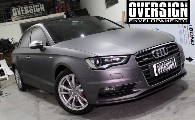 Audi A3 S-line, A3, S-line, Avery, Avery Dennison, Supreme wrapping film, Charcoal metallic, envelopamento de carros, cinza fosco, oversign, Vannucchi, Sid Signs, (14)