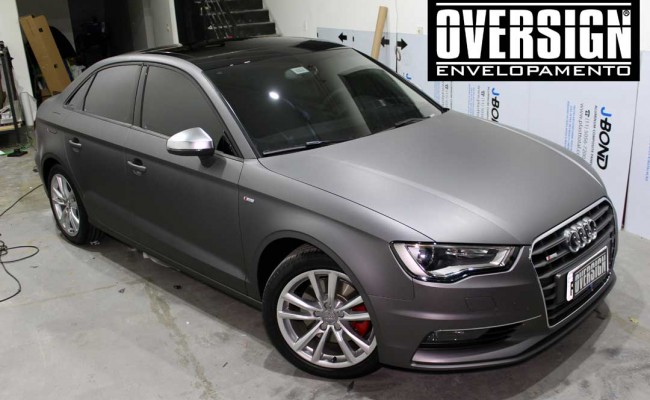 Audi A3 S-line, A3, S-line, Avery, Avery Dennison, Supreme wrapping film, Charcoal metallic, envelopamento de carros, cinza fosco, oversign, Vannucchi, Sid Signs, (16)