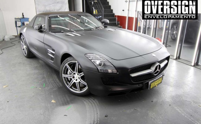 Mercedes SLS AMG, ENvelopamento, preto fosco, black satin, oversign, ferrari, porsche, Lamborghini, Maserati, Levante, envelopamento de carros, teto black piano, (01 (22)